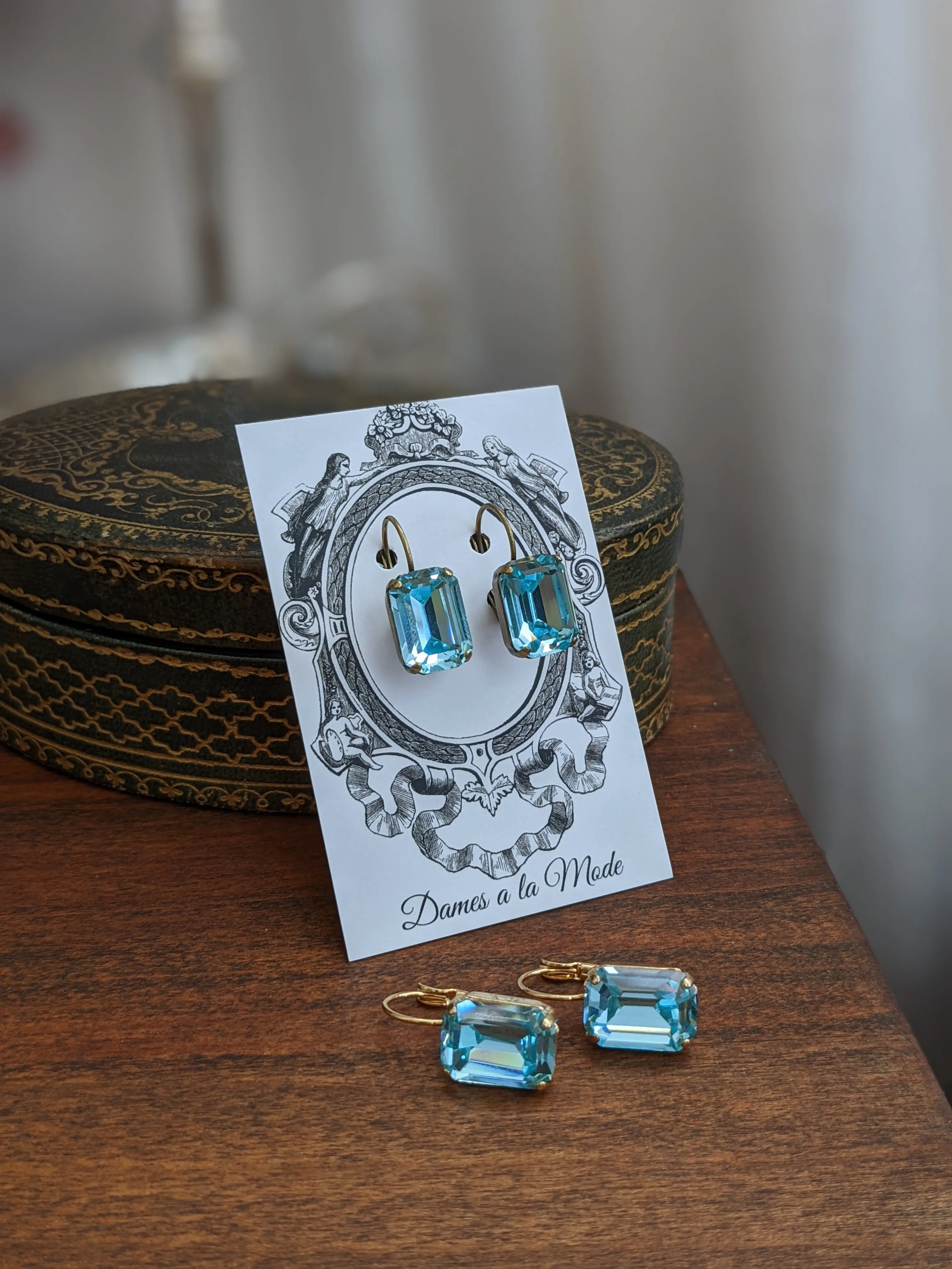 Aquamarine Swarovski Crystal Earrings - Medium Octagon SALE