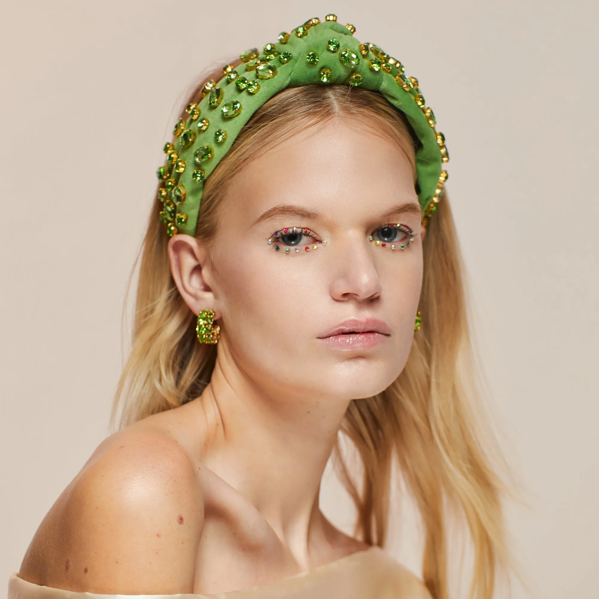 AUGUST PERIDOT OVAL CRYSTAL VELVET KNOTTED HEADBAND