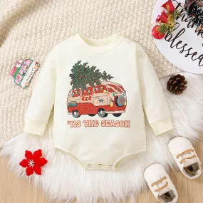 Baby Boys Girls Solid Cartoon Christmas Print Long Sleeve One Piece Creeper