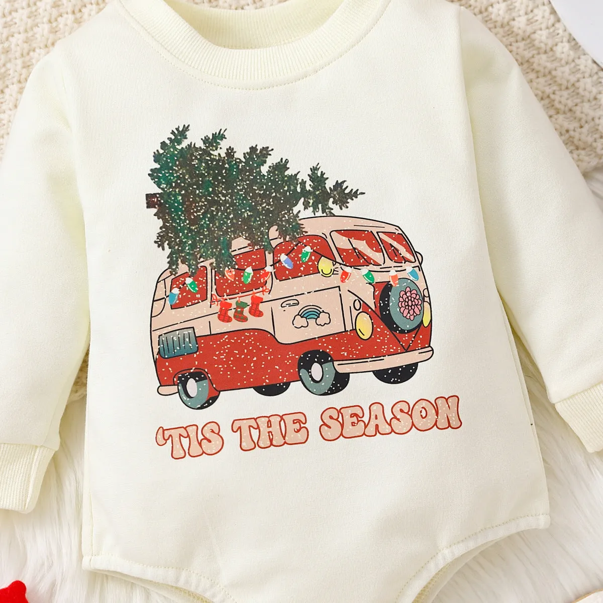 Baby Boys Girls Solid Cartoon Christmas Print Long Sleeve One Piece Creeper