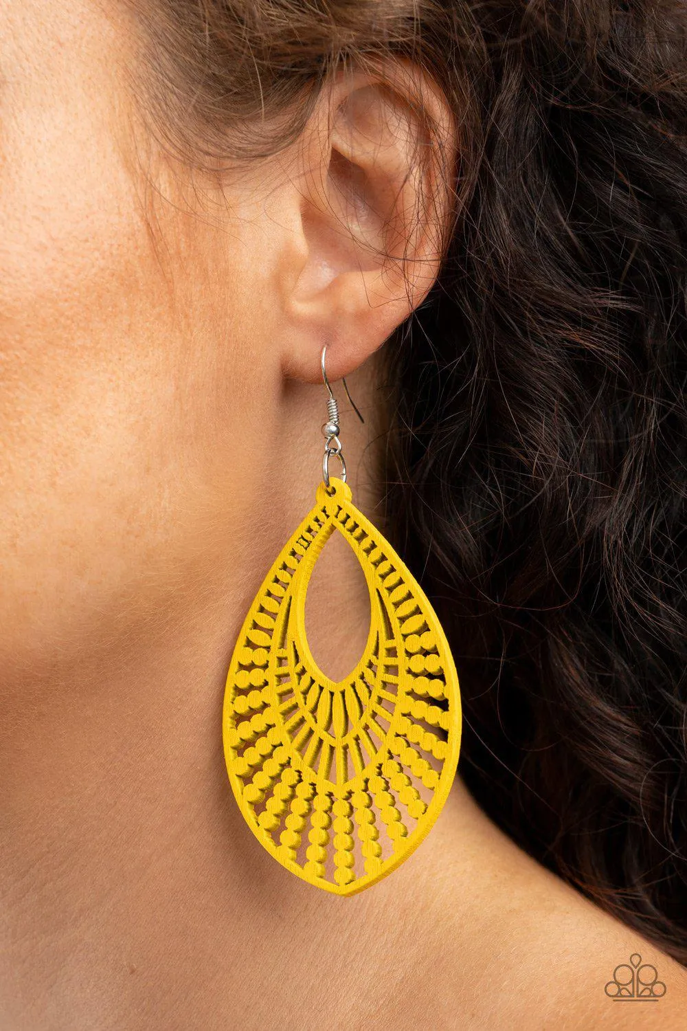 Bermuda Breeze Yellow Wood Earrings - Paparazzi Accessories