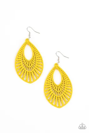 Bermuda Breeze Yellow Wood Earrings - Paparazzi Accessories