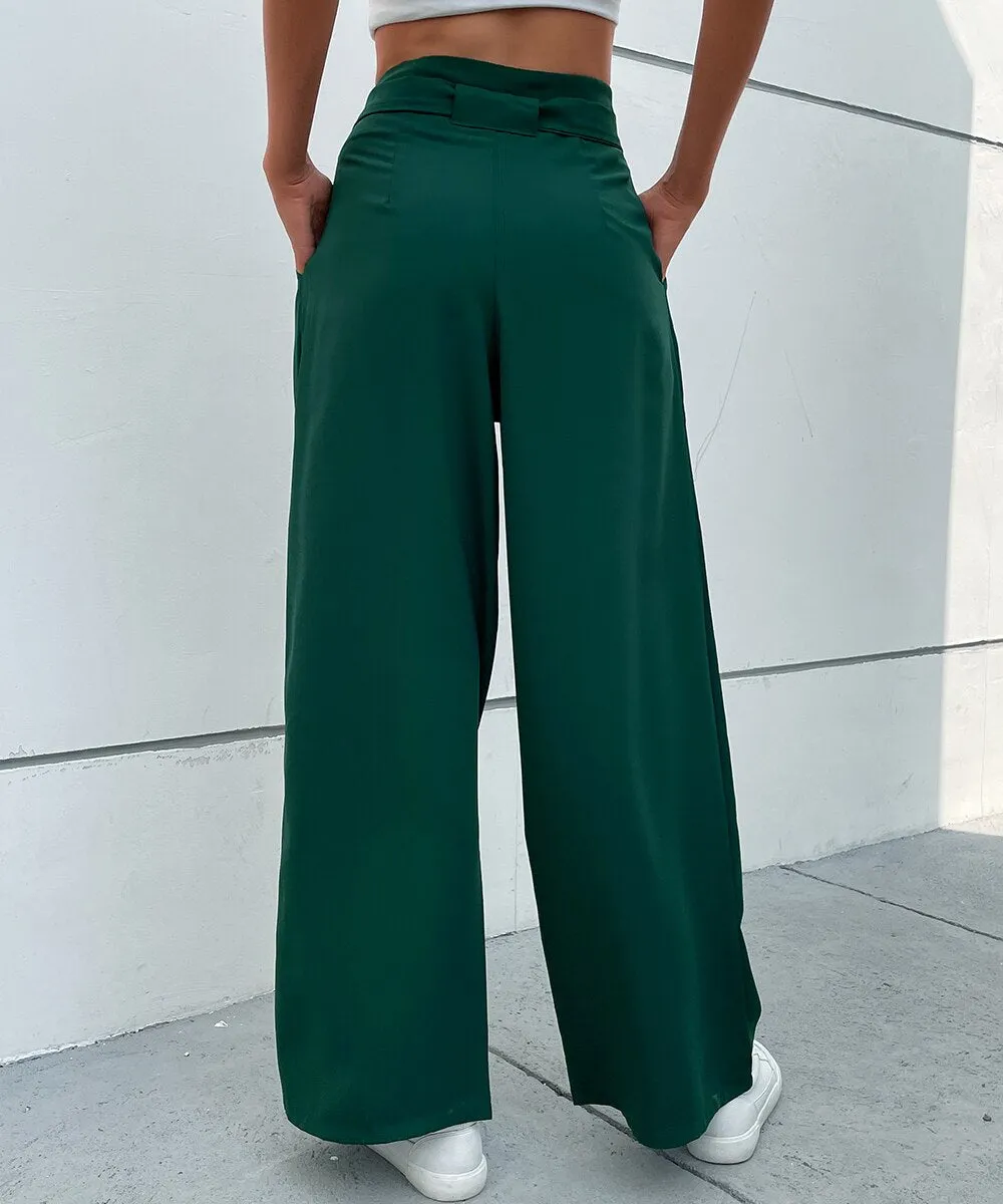 BerriesJam - 2024 Solid Pleat Front Elegant Belted Pants