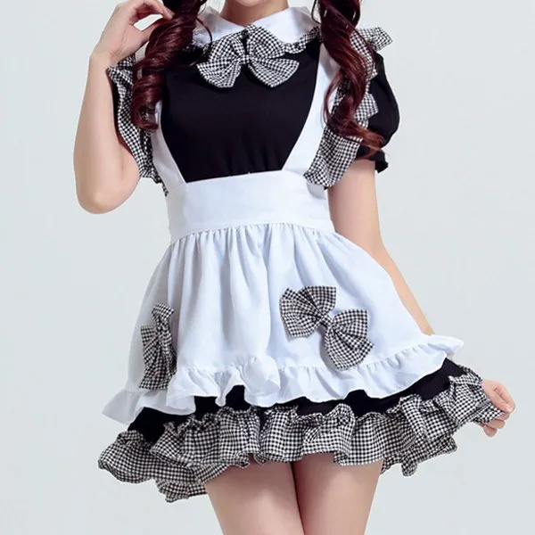 Black and White Plaid Ruffle Bow Maid Dress SD00418