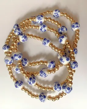 Blue Floral gold beaded bracelet