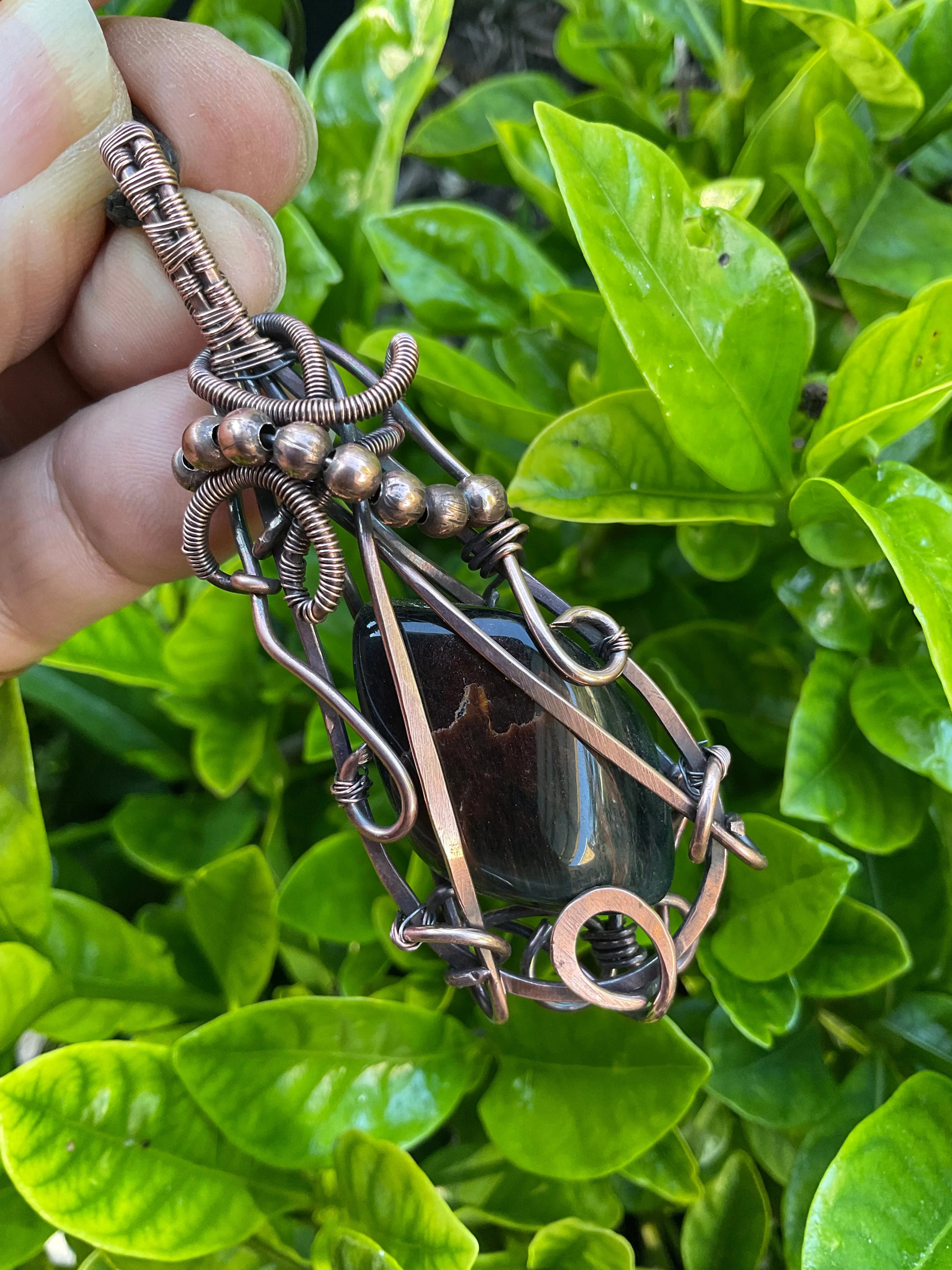 Blue Tiger Eye Wire Wrapped Pendant