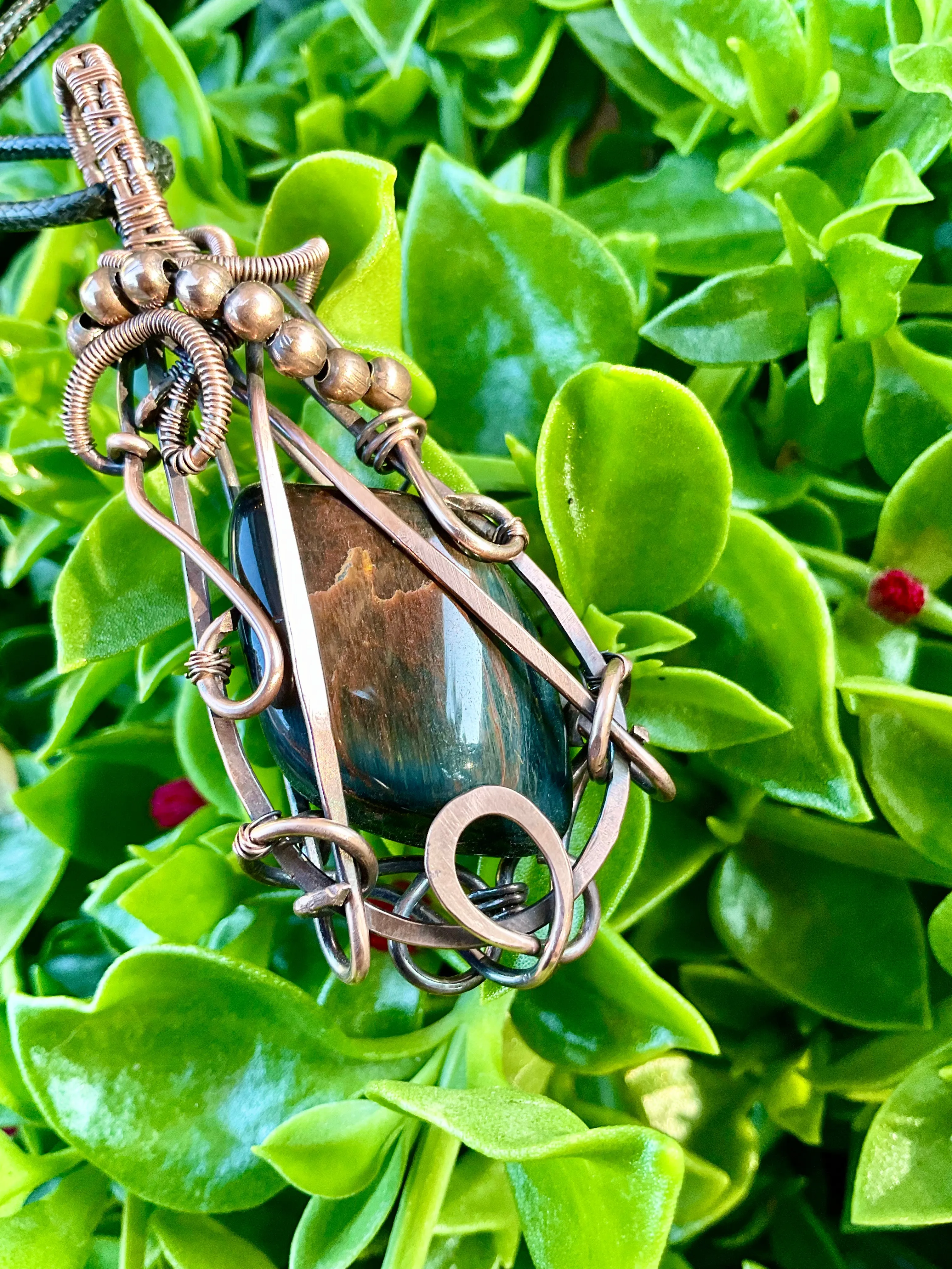 Blue Tiger Eye Wire Wrapped Pendant