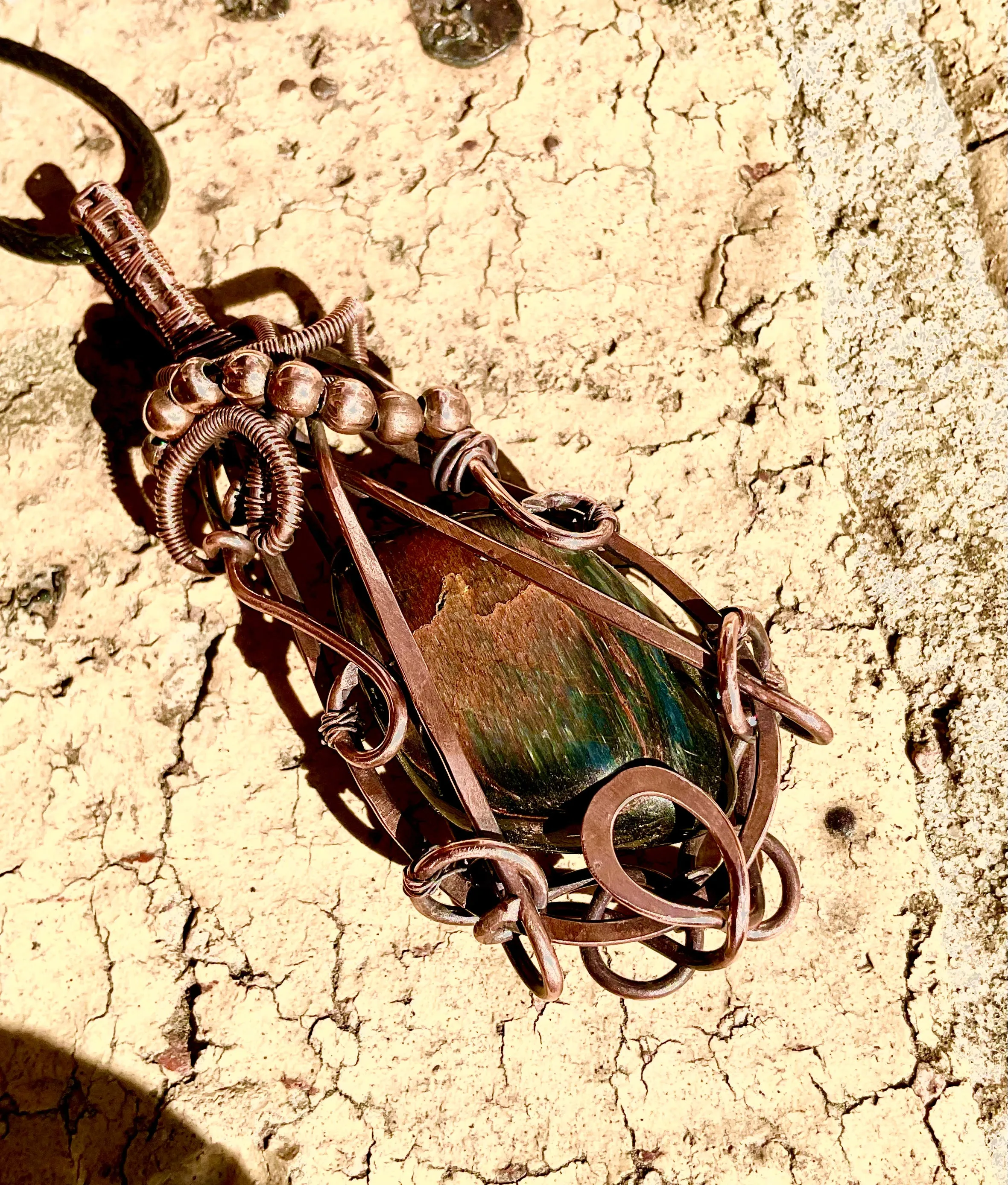 Blue Tiger Eye Wire Wrapped Pendant