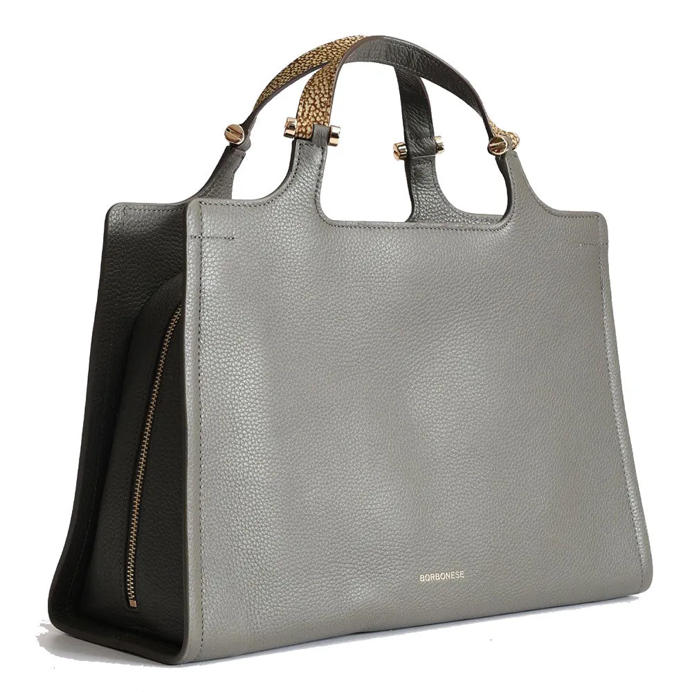 Borsa Donna Bauletto BORBONESE linea Livre Medium in Pelle colore Clay Grey