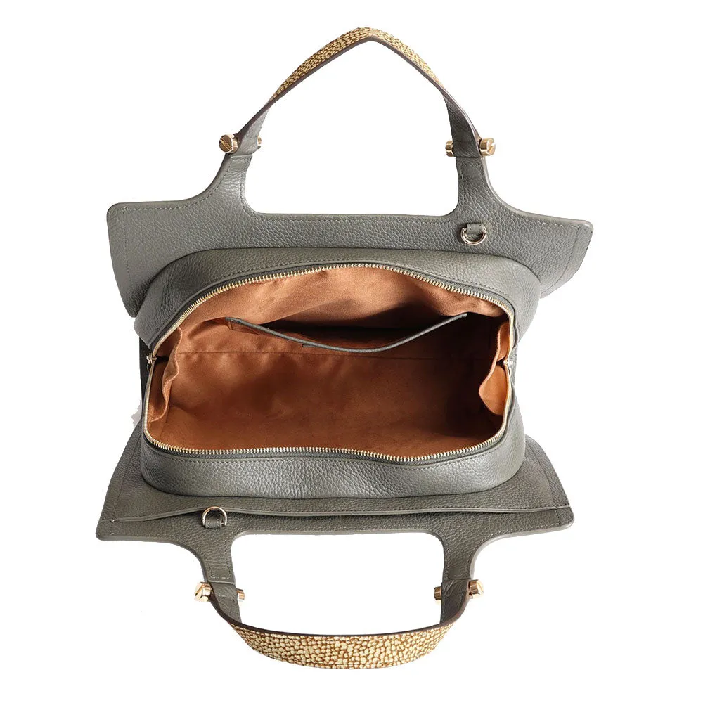 Borsa Donna Bauletto BORBONESE linea Livre Medium in Pelle colore Clay Grey