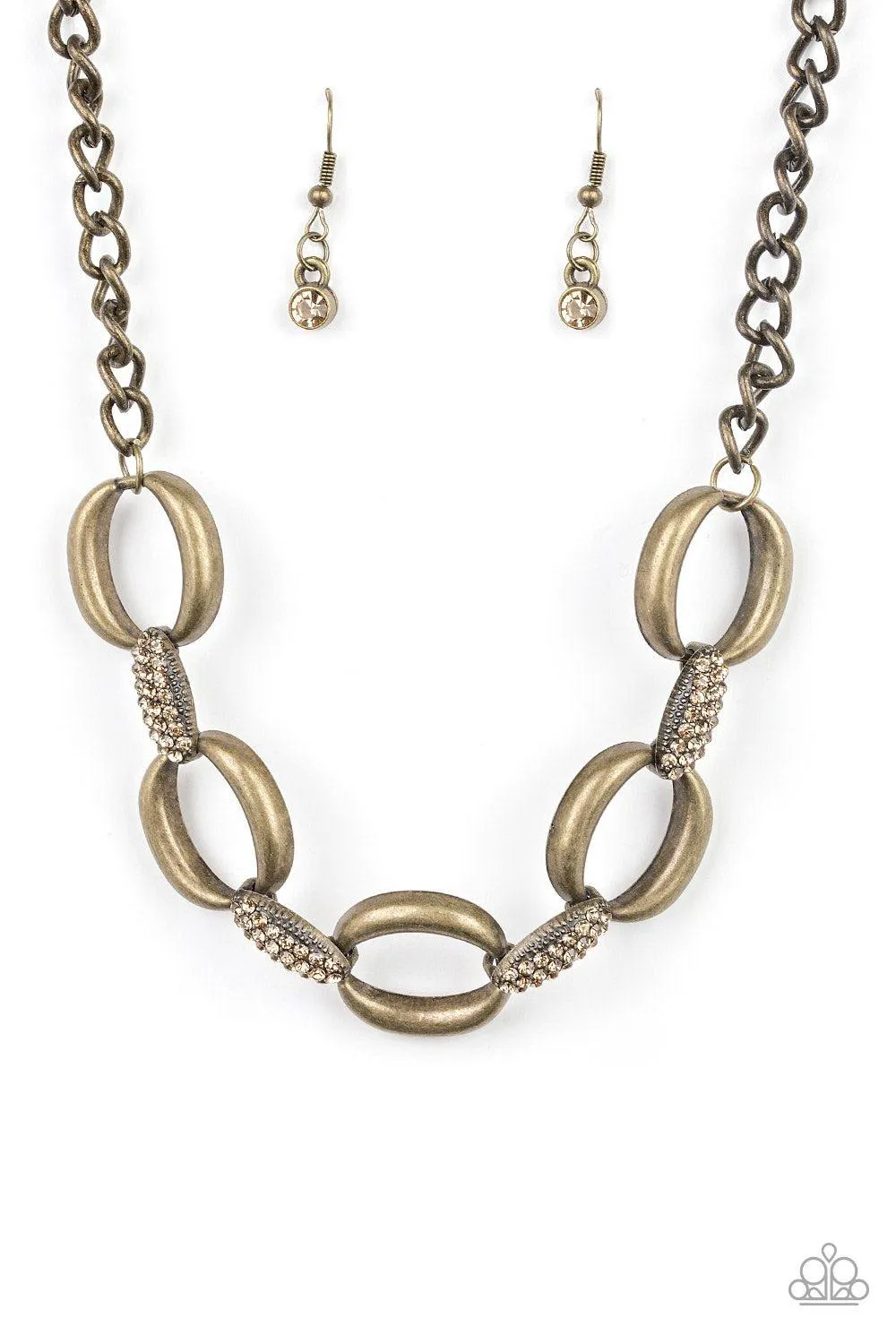 Boss Boulevard Brass and Rhinestone Chain Link Necklace - Paparazzi Accessories