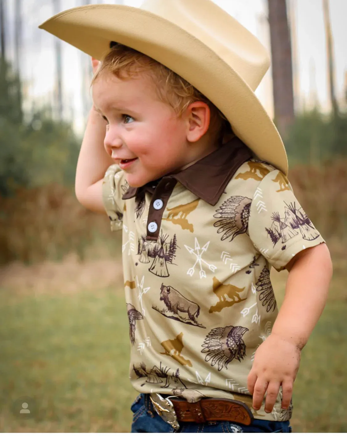 Boy's Shea Baby Green Indian Print Polo Shirt