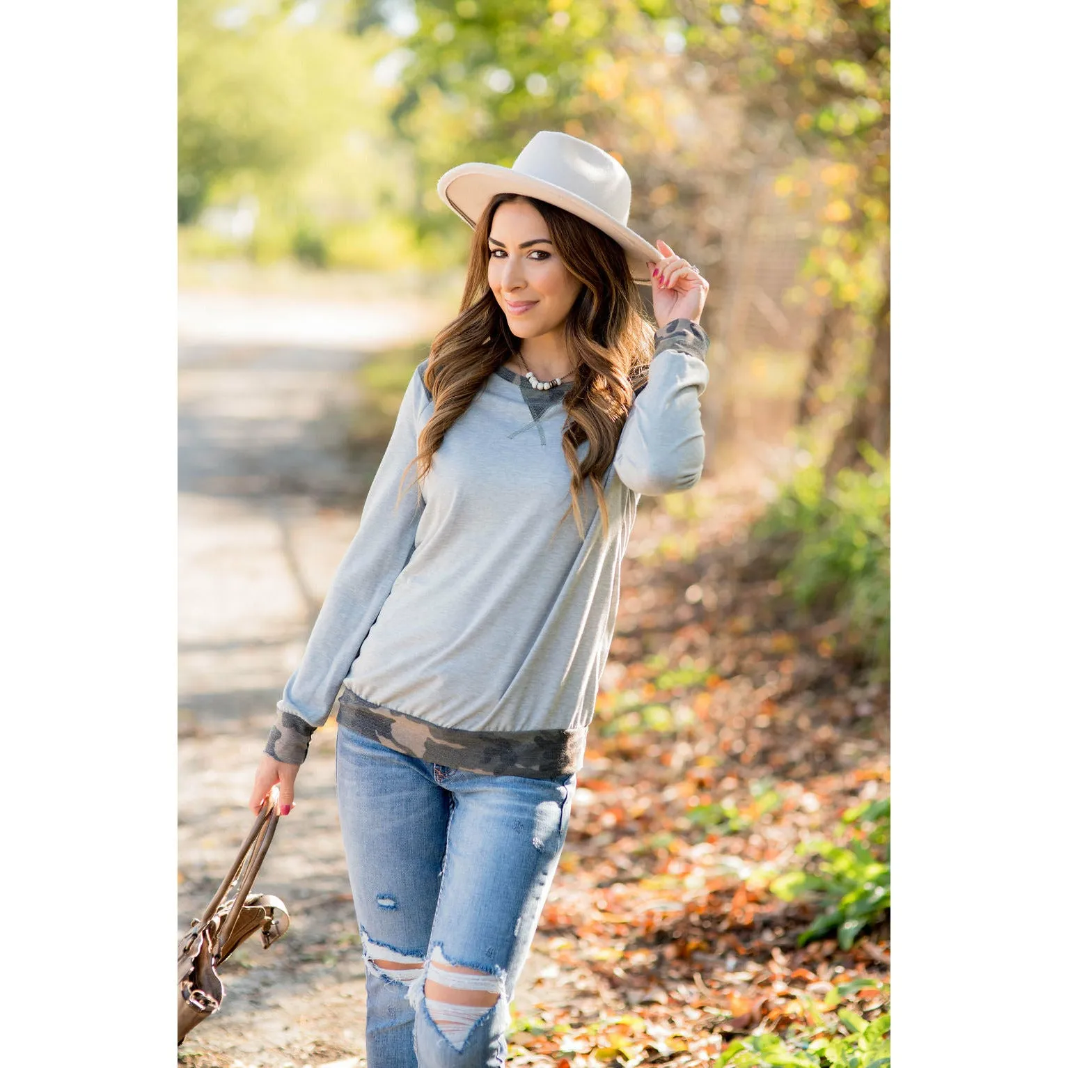 Camo Accented Long Sleeve Tee