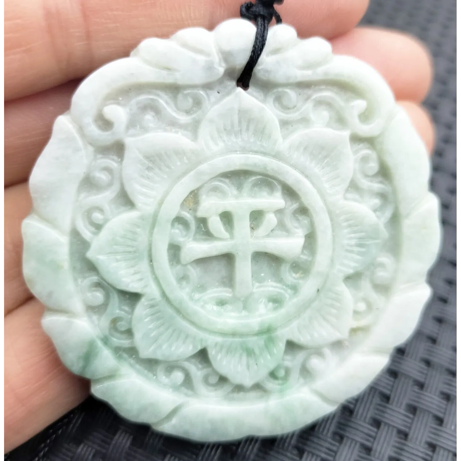 Certified Green Lavender Natural A Jadeite Double Face Flower Yu Symbol Safety Pendant #140/1226