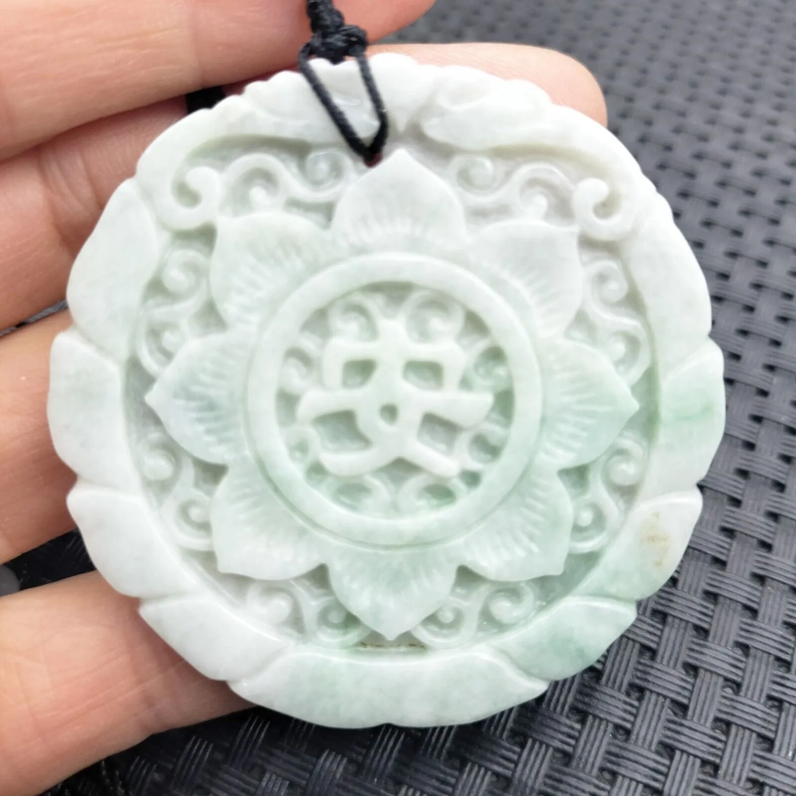 Certified Green Lavender Natural A Jadeite Double Face Flower Yu Symbol Safety Pendant #140/1226