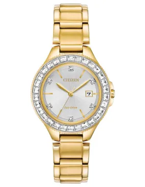 Citizen Ladies Eco-Drive Silhouette Watch - Swarovski Crystals - Gold-Tone -Date