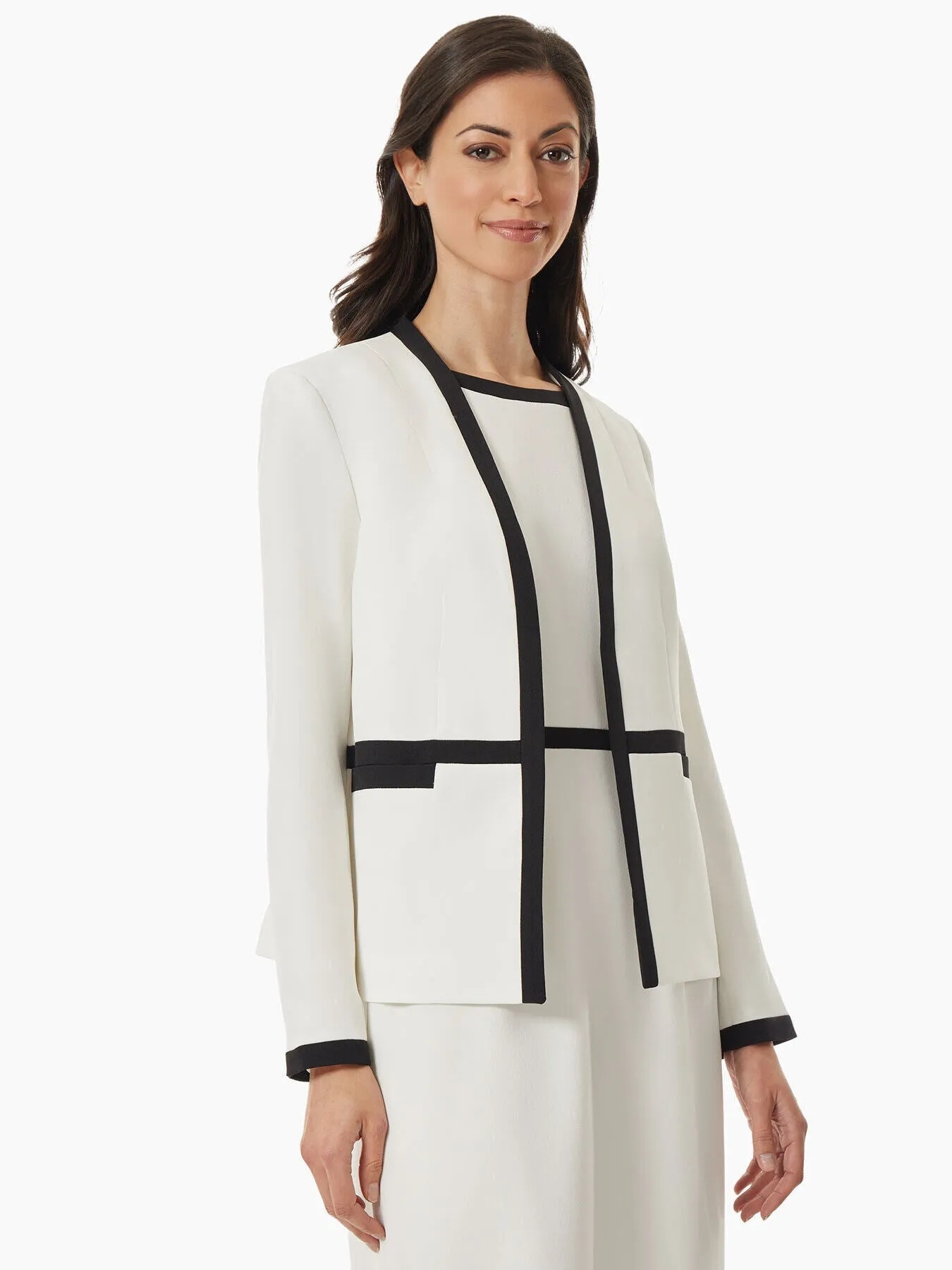 Contrast Trim Framed Crepe Jacket