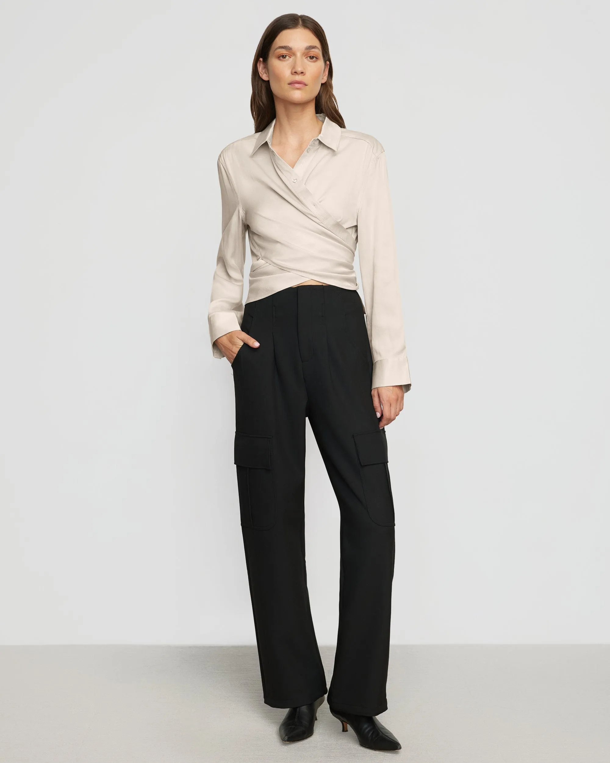 Cory Satin Tencel Wrap Blouse