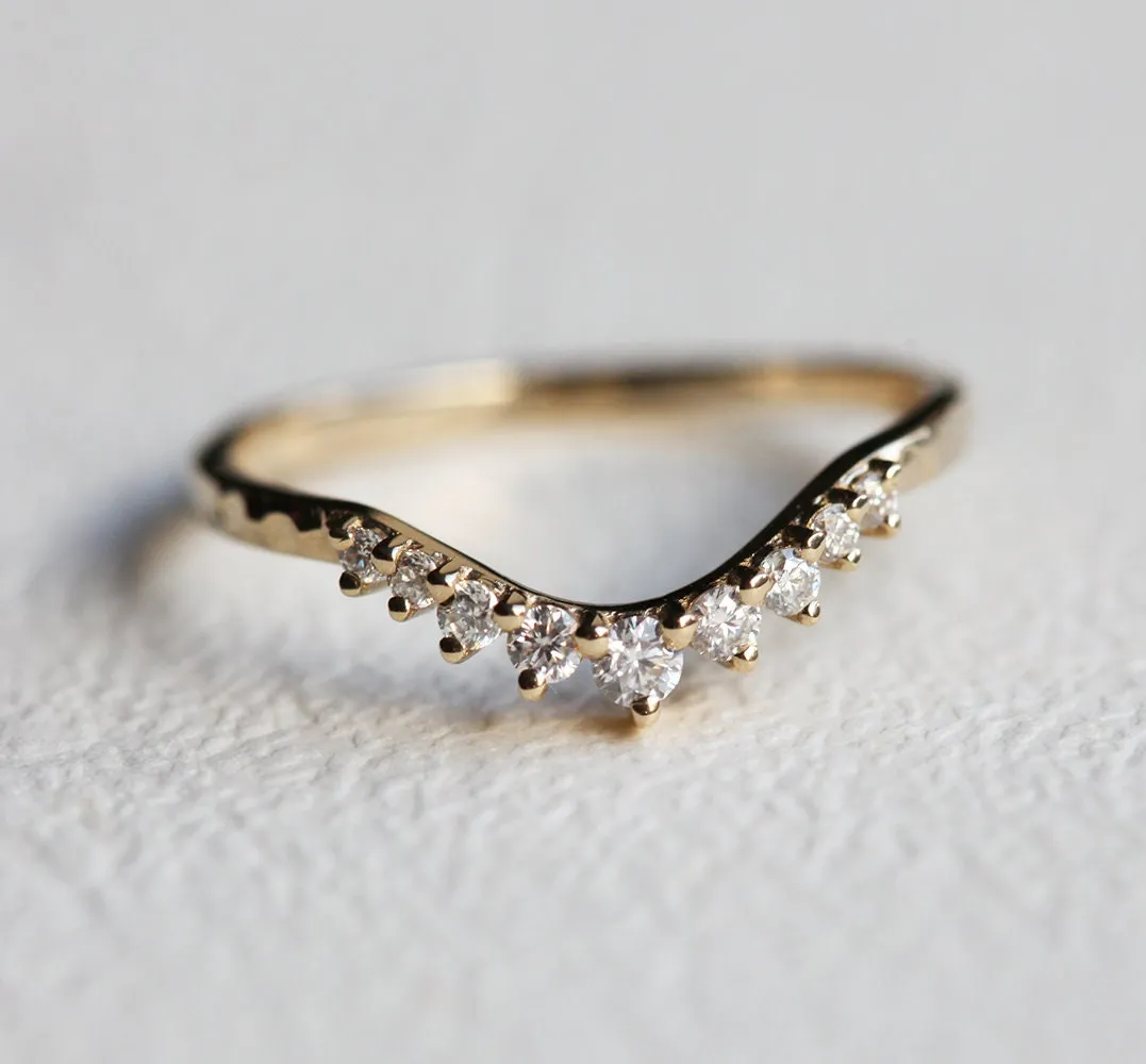 Curved Hammered Diamond Band, Unique Diamond Ring