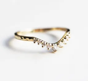 Curved Hammered Diamond Band, Unique Diamond Ring