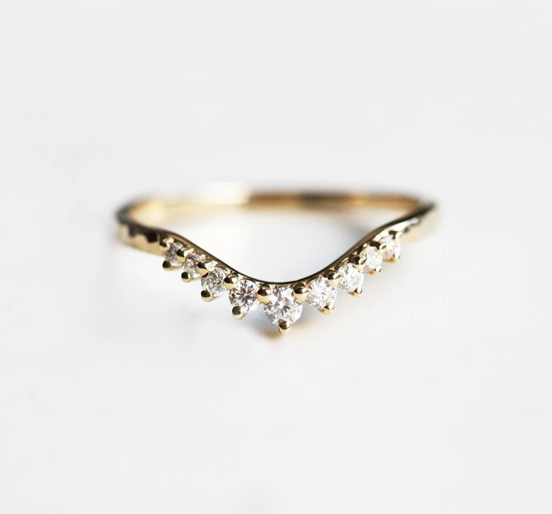 Curved Hammered Diamond Band, Unique Diamond Ring