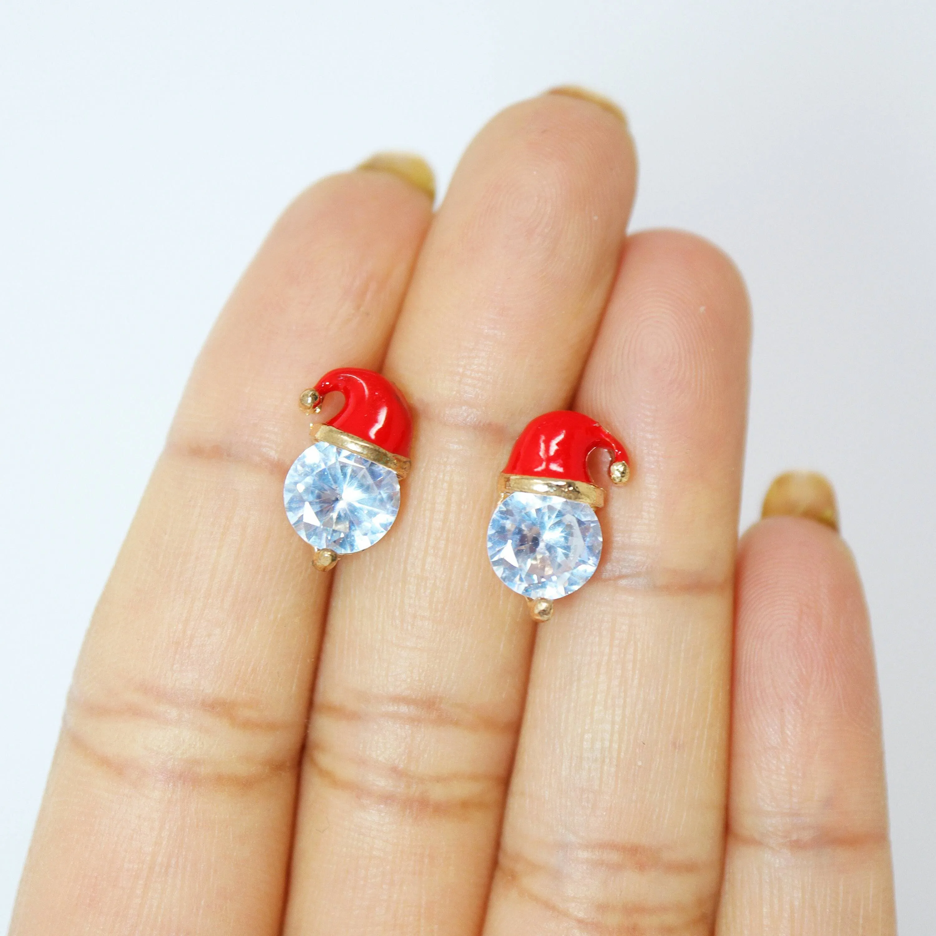 Cz Red Santa Hat Stud Earrings, Star Christmas Earrings Statement Christmas earrings.