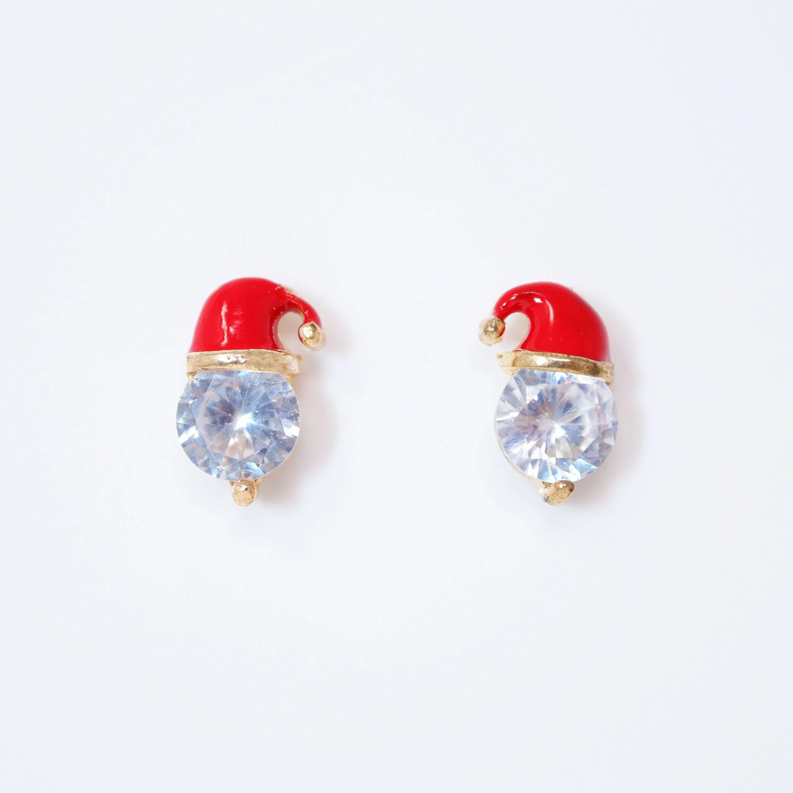 Cz Red Santa Hat Stud Earrings, Star Christmas Earrings Statement Christmas earrings.