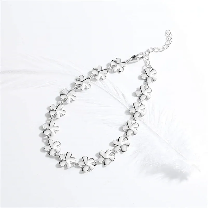 Daisy Flower Bracelet White Laser Engraved 925 Sterling Silver CZ Adjustable Chain 6.5 1.5 Extender