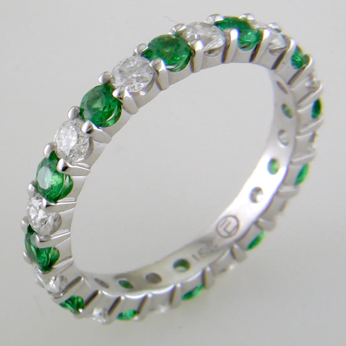 Diamond & Tsavorite Eternity Wedding Band Anniversary Ring 18K White Gold