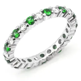 Diamond & Tsavorite Eternity Wedding Band Anniversary Ring 18K White Gold