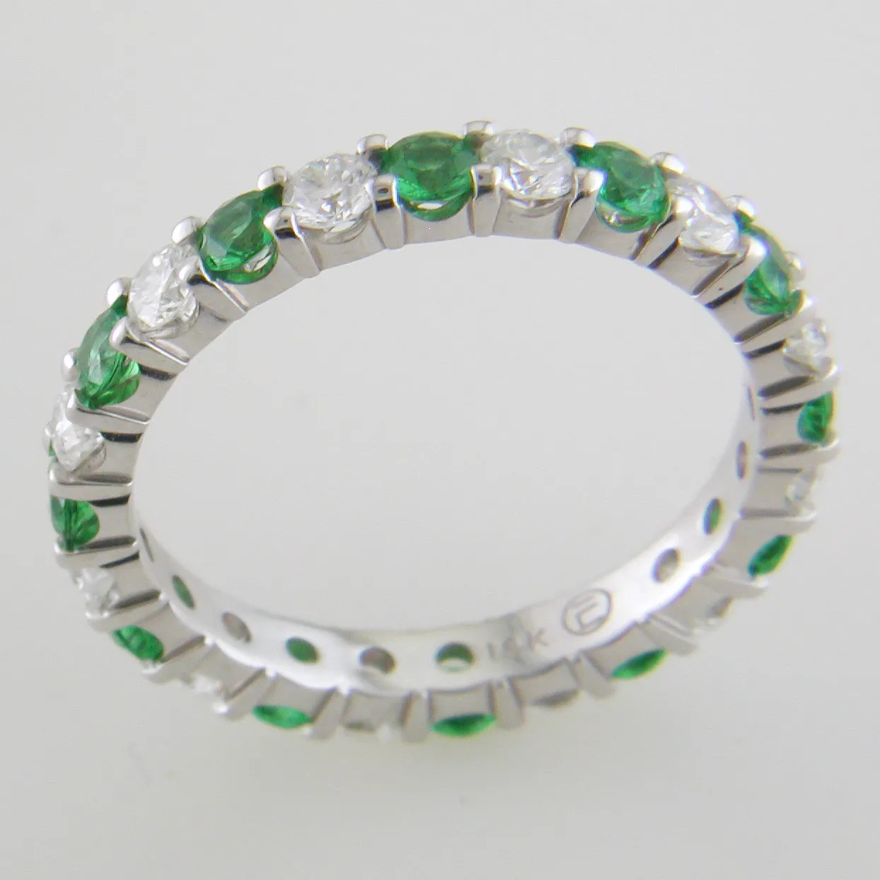 Diamond & Tsavorite Eternity Wedding Band Anniversary Ring 18K White Gold