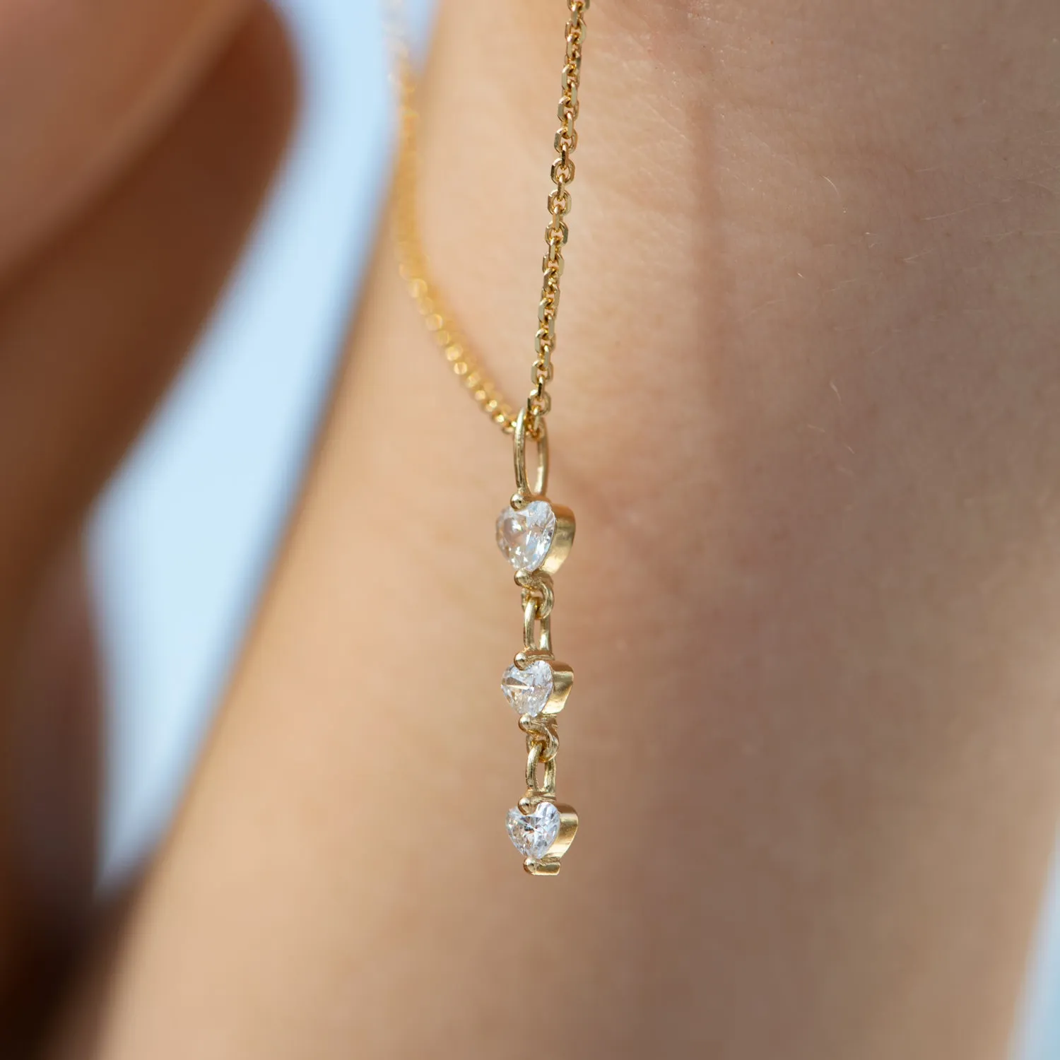 Diamond Necklace with a Tiny Heart Chain Pendant