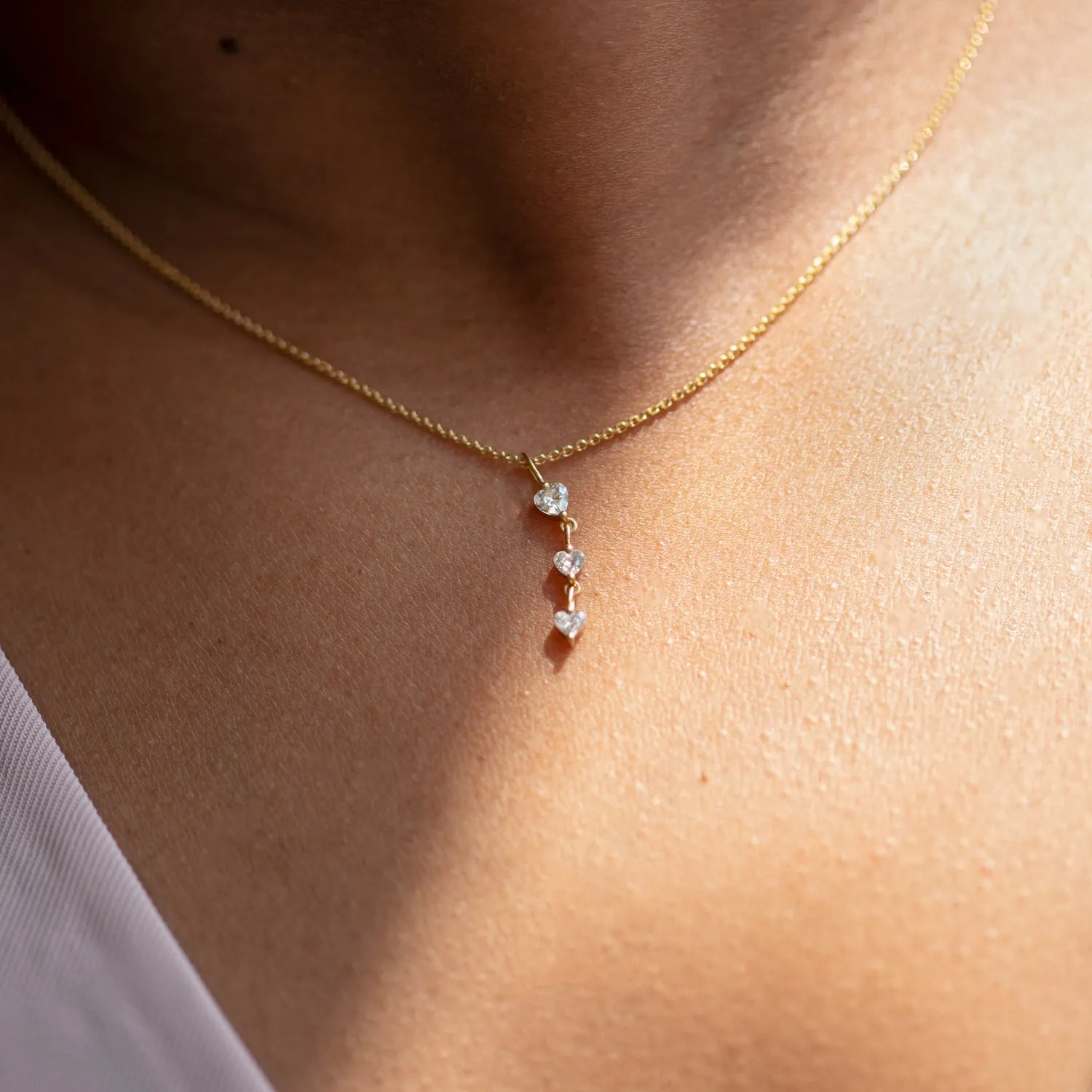 Diamond Necklace with a Tiny Heart Chain Pendant