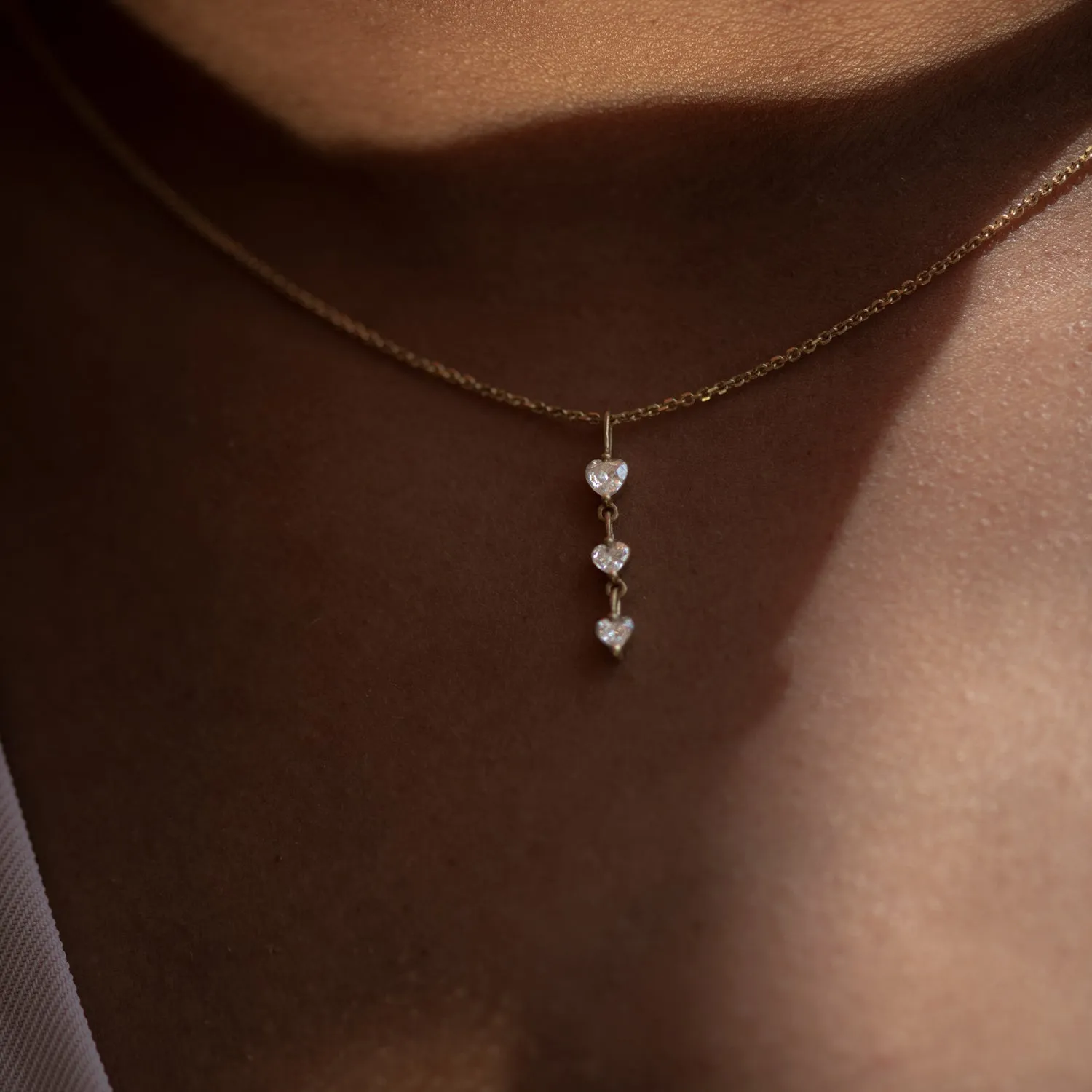 Diamond Necklace with a Tiny Heart Chain Pendant