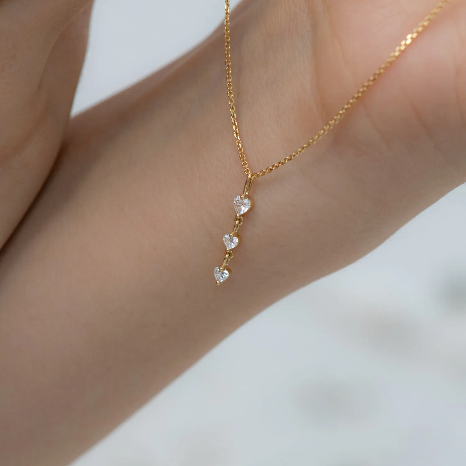 Diamond Necklace with a Tiny Heart Chain Pendant