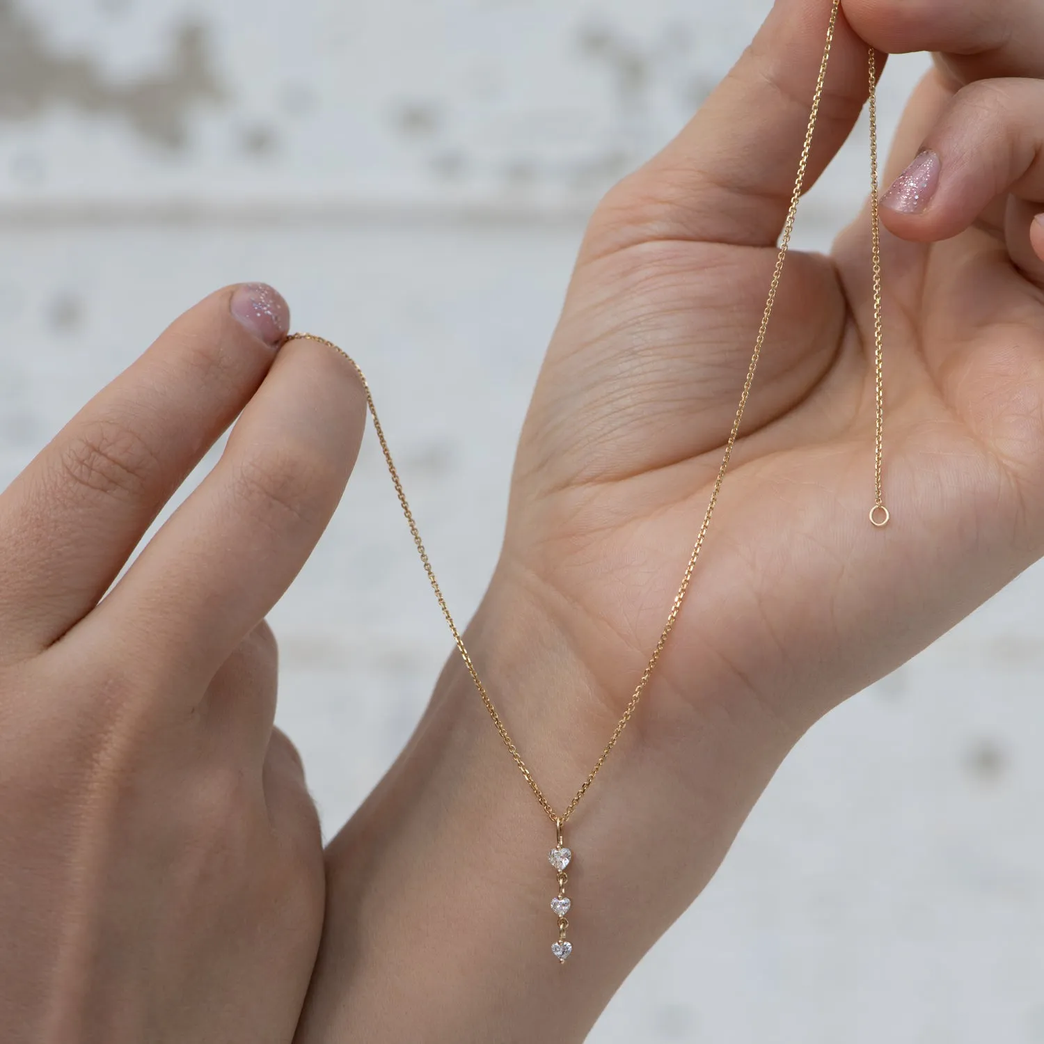 Diamond Necklace with a Tiny Heart Chain Pendant