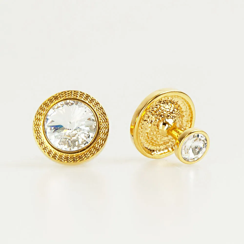 Double Round Gold Crystal Cufflinks