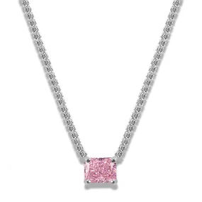 “Duchess” pink radiant sterling silver pave chain necklace