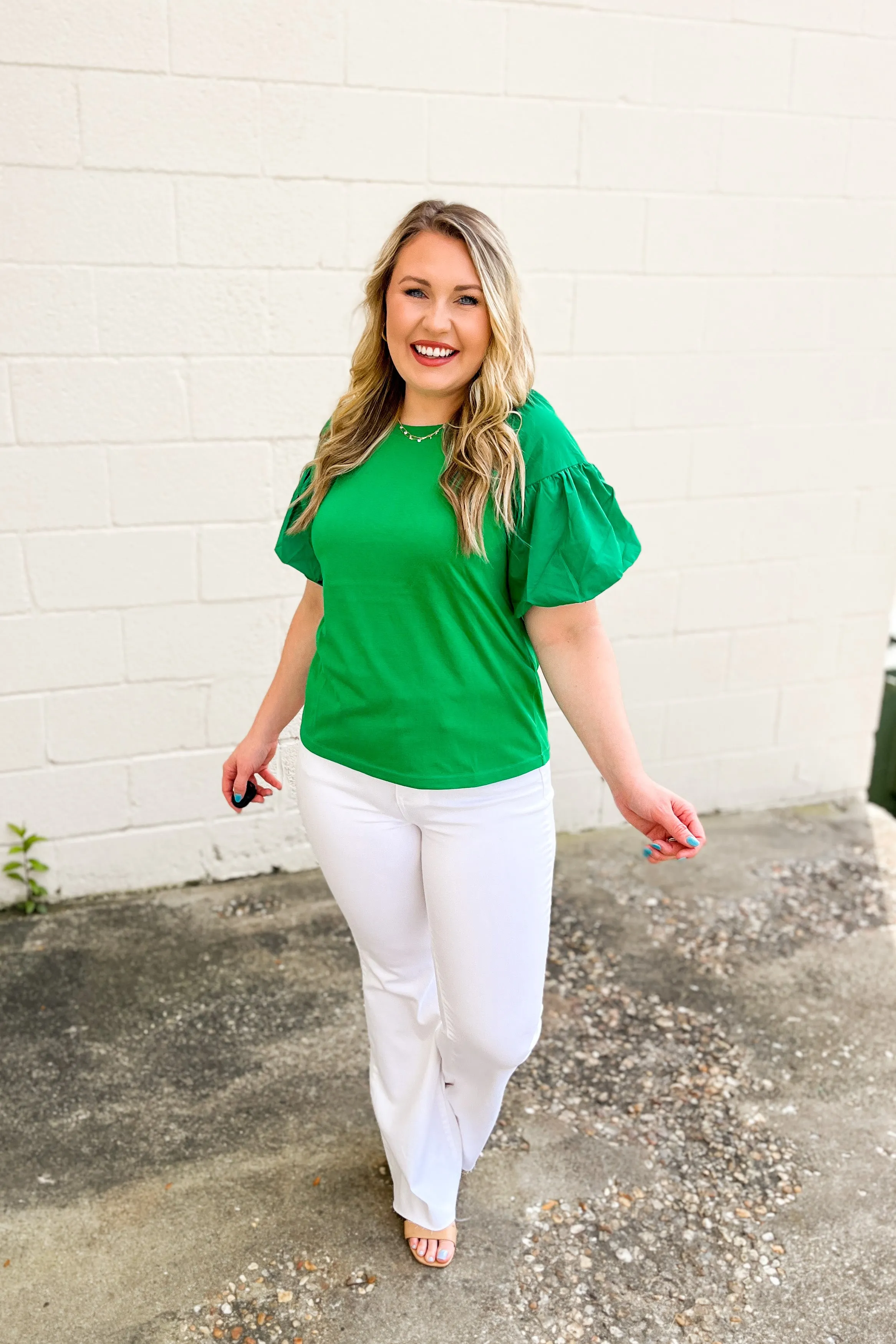 Easy To Miss Puff Sleeve Top, Kelly Green