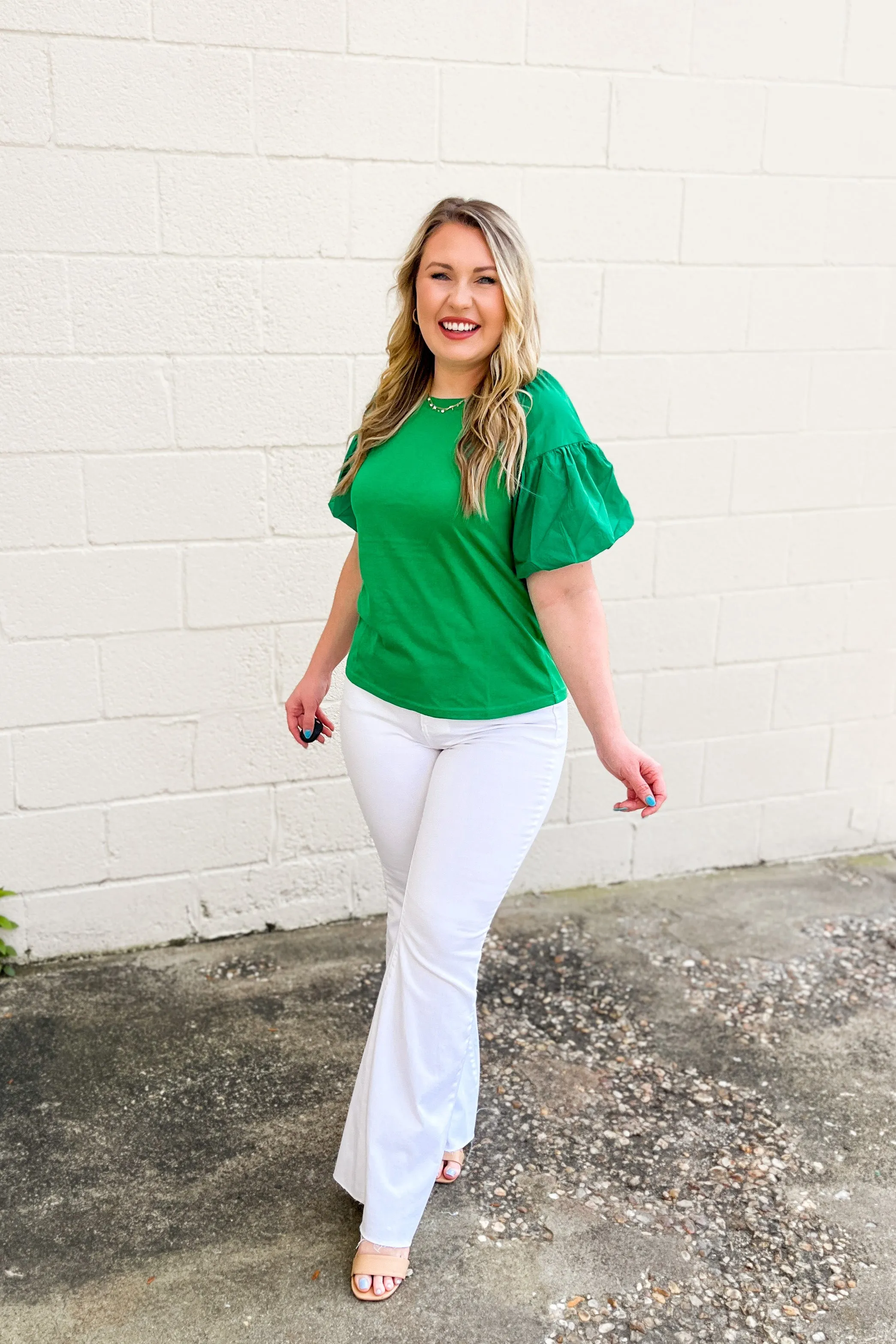 Easy To Miss Puff Sleeve Top, Kelly Green