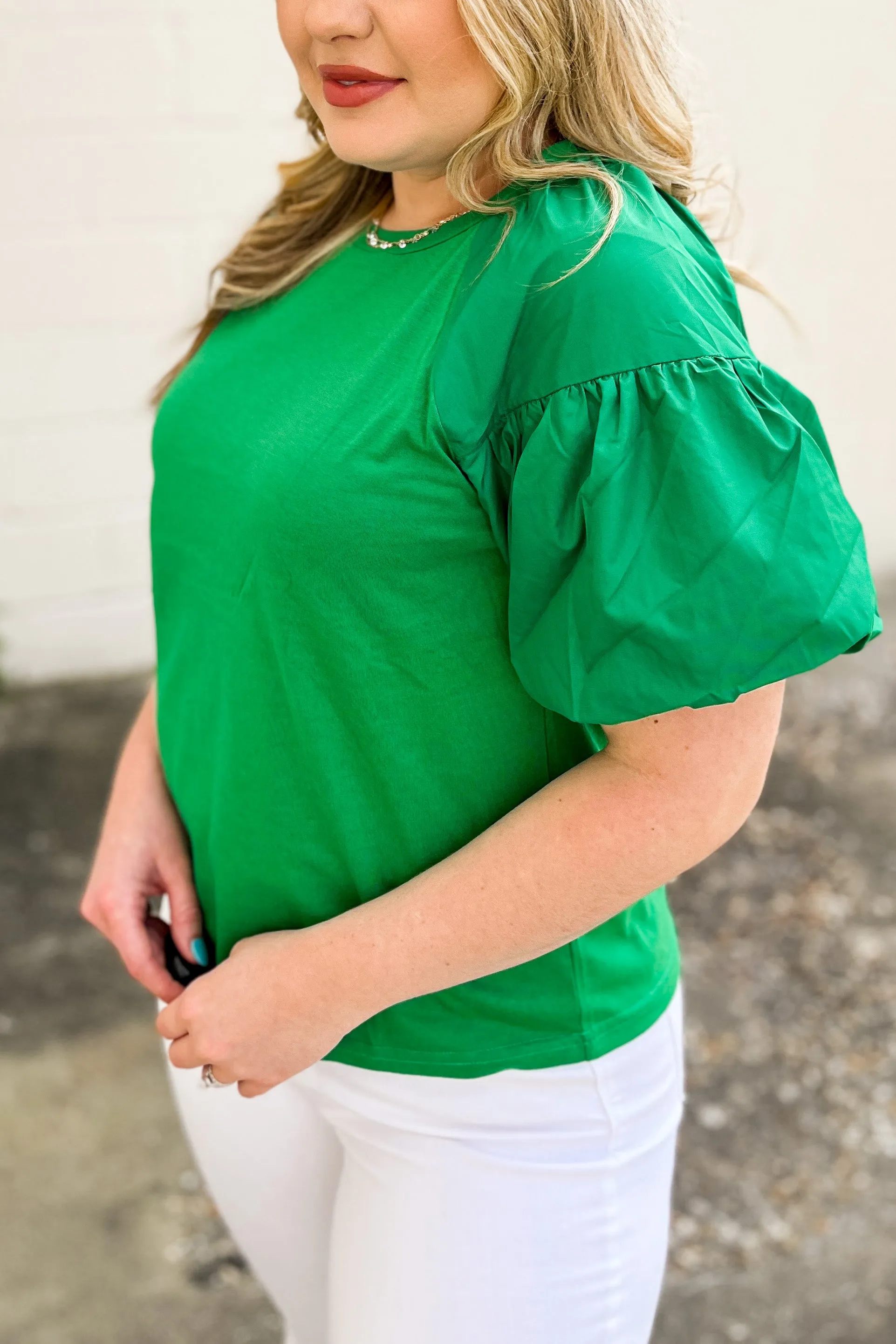 Easy To Miss Puff Sleeve Top, Kelly Green