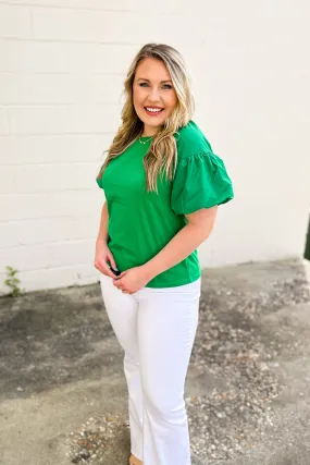 Easy To Miss Puff Sleeve Top, Kelly Green