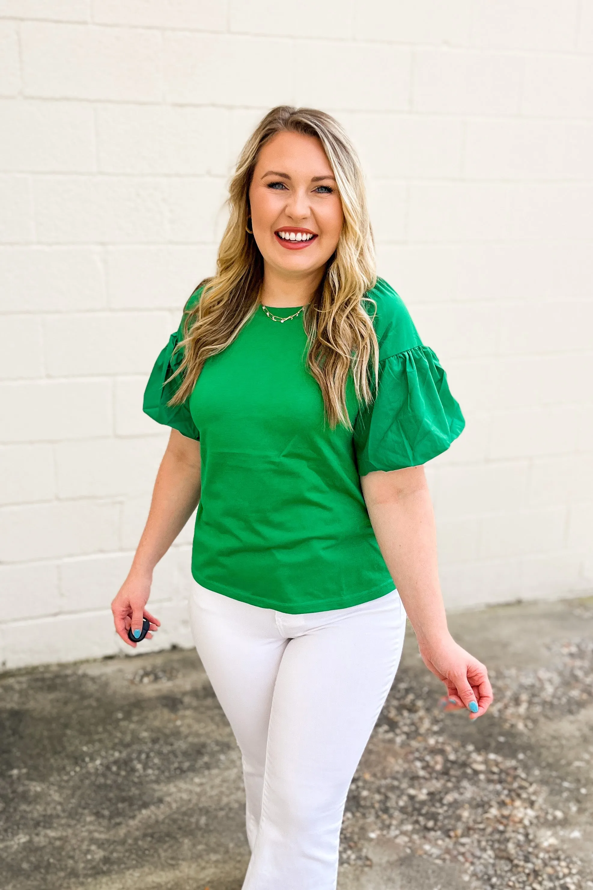 Easy To Miss Puff Sleeve Top, Kelly Green