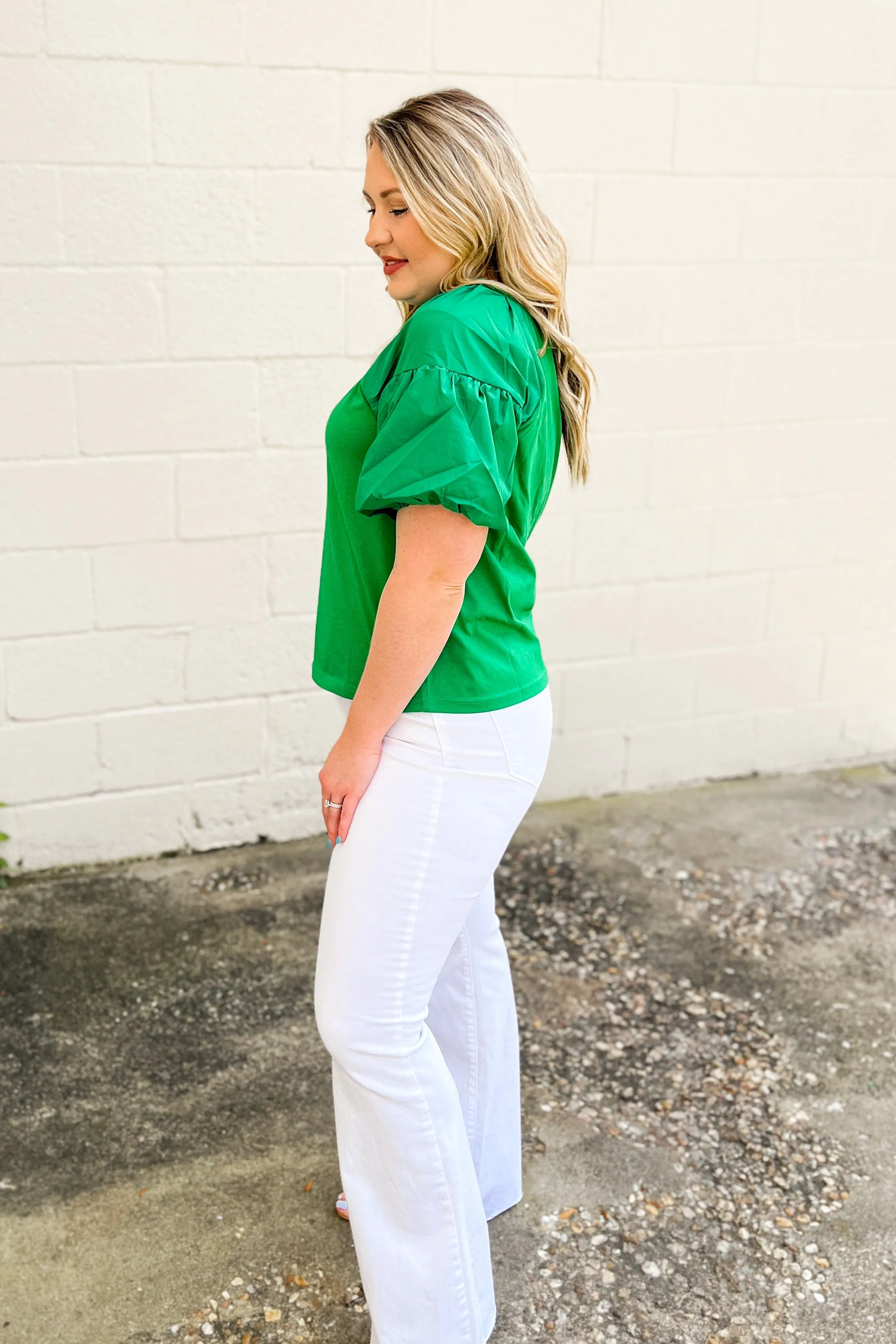 Easy To Miss Puff Sleeve Top, Kelly Green