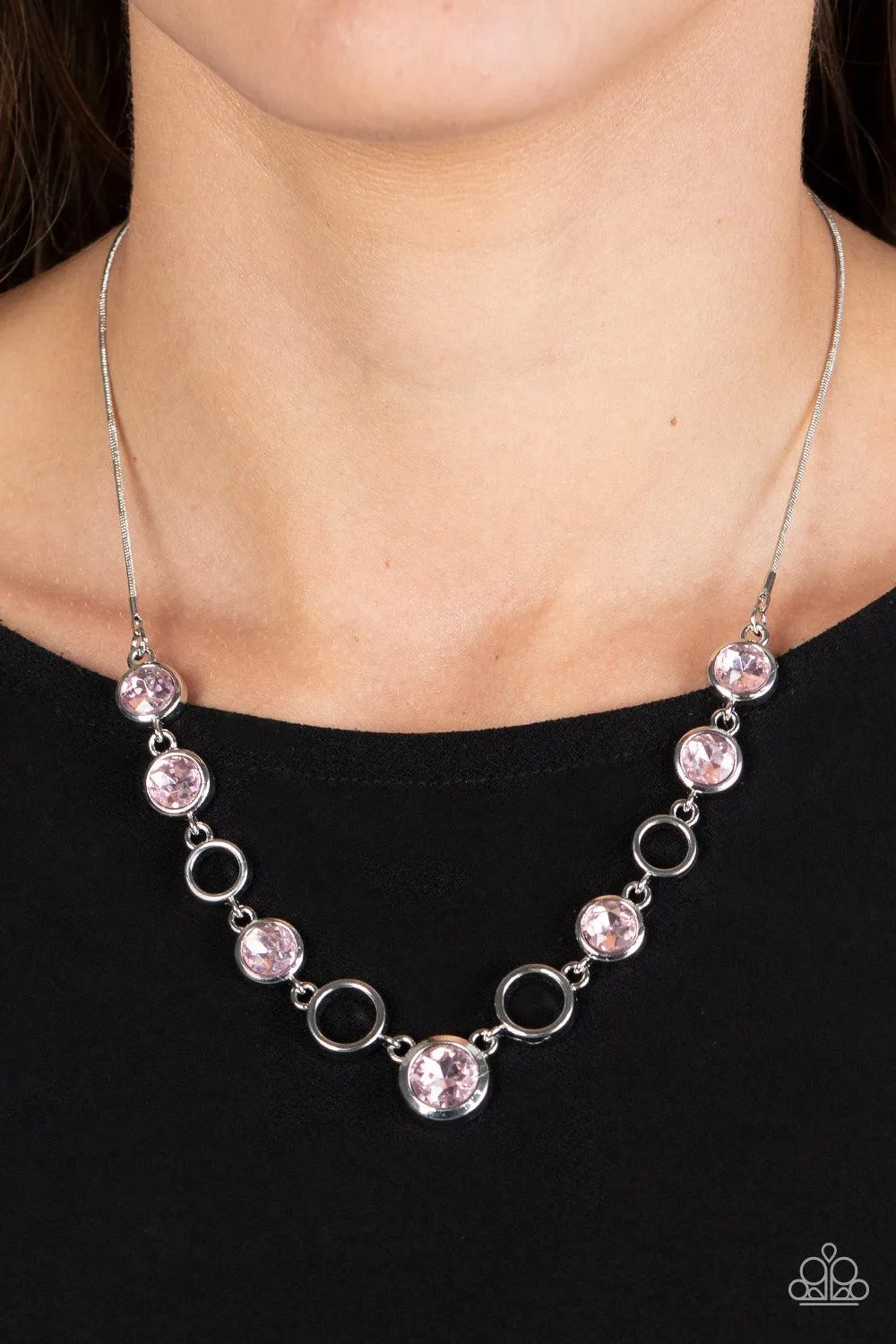 Elegantly Elite Pink Rhinestone Necklace - Paparazzi Accessories