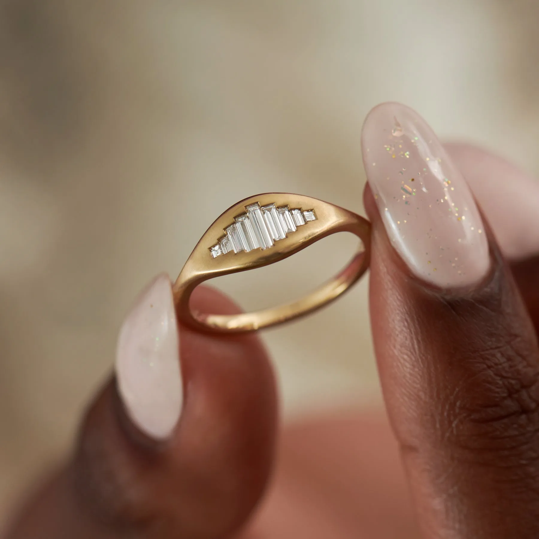 Empire Baguette Diamond Matte Gold Ring