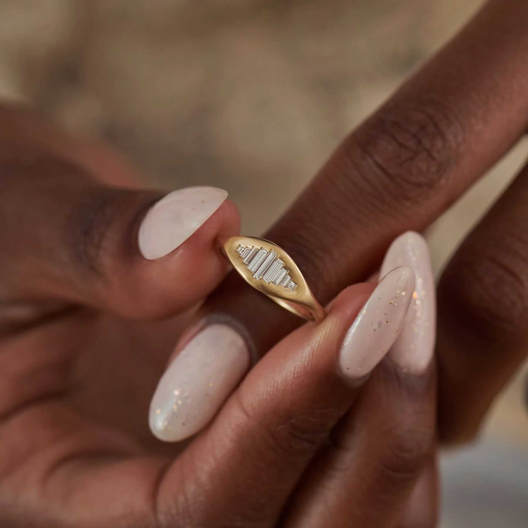 Empire Baguette Diamond Matte Gold Ring