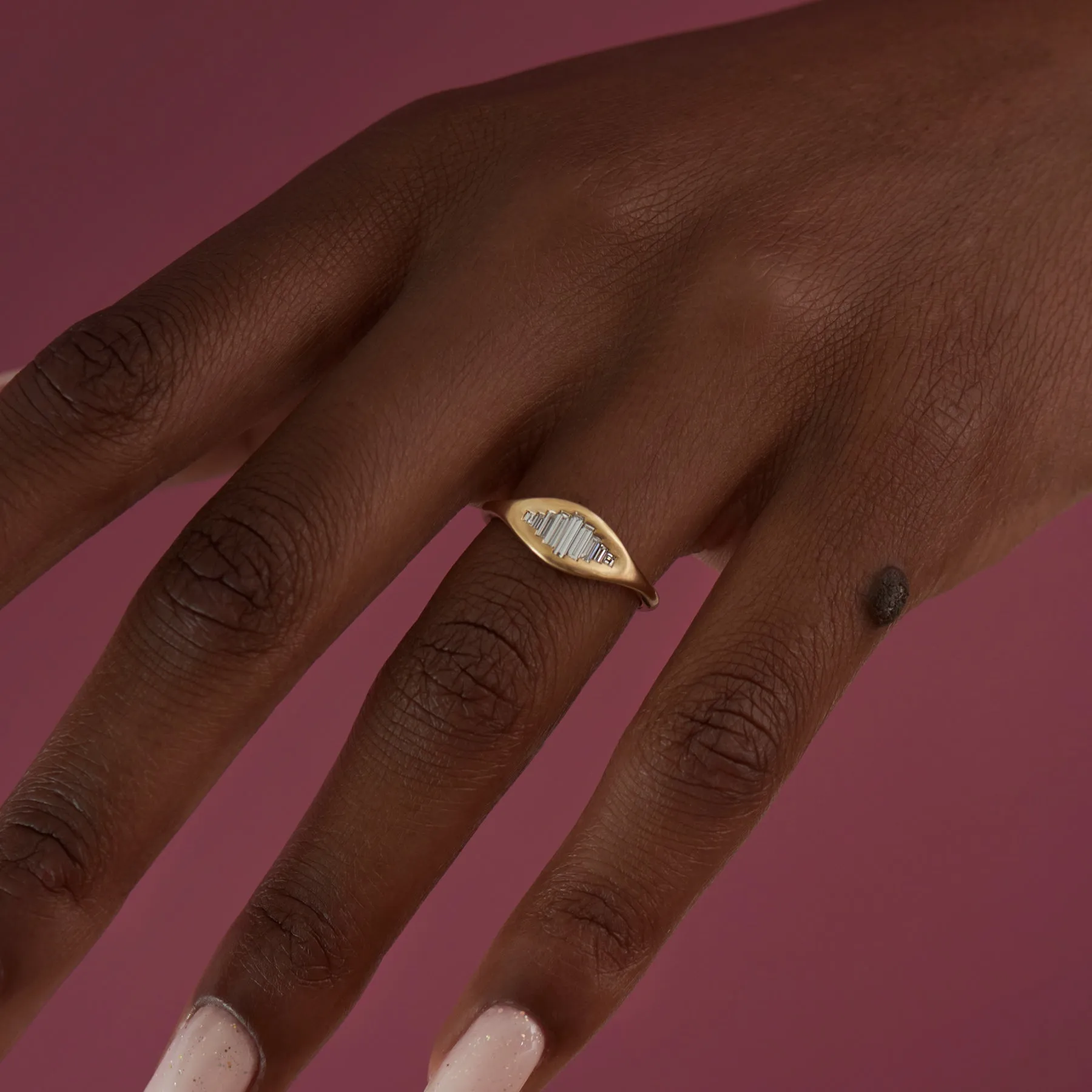 Empire Baguette Diamond Matte Gold Ring