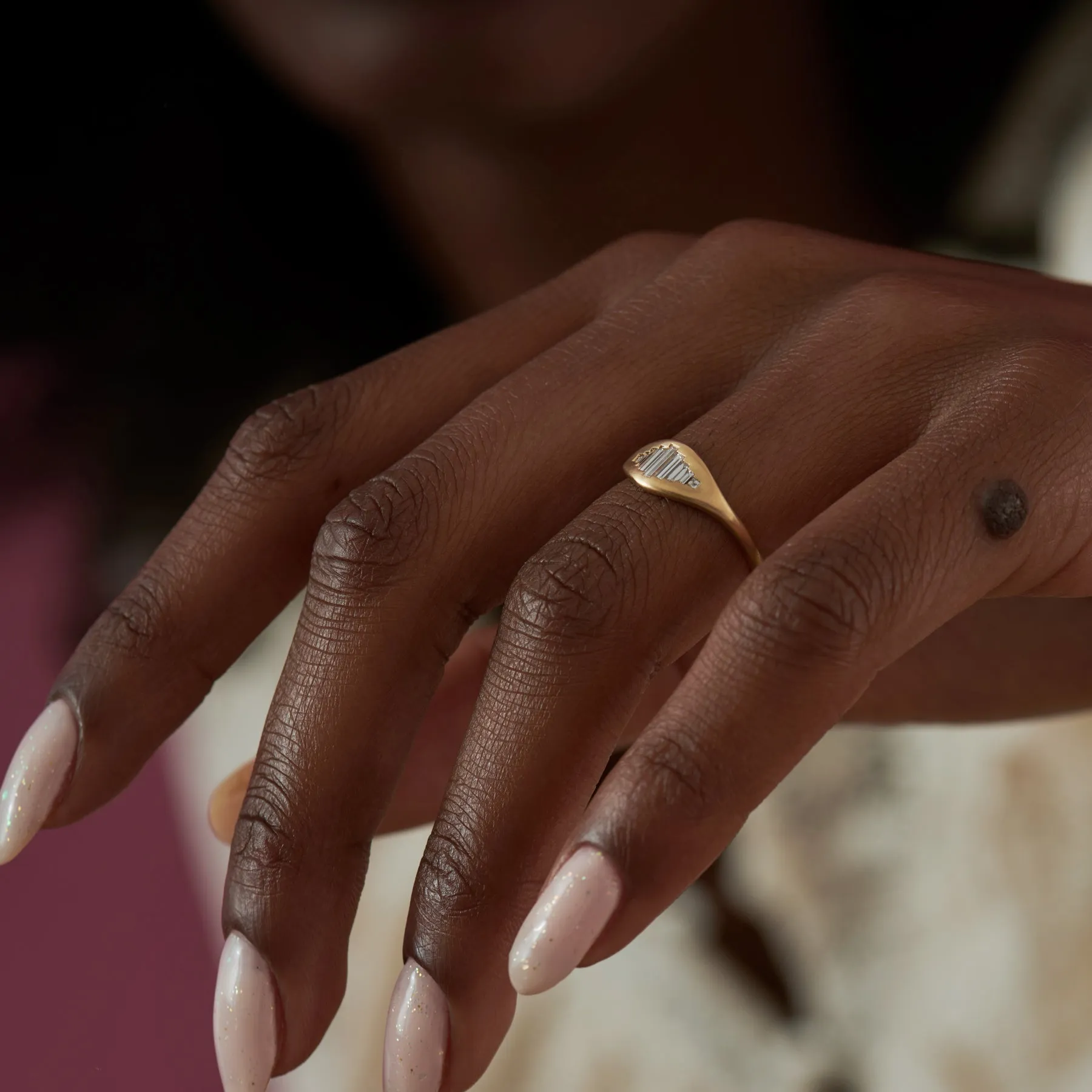 Empire Baguette Diamond Matte Gold Ring