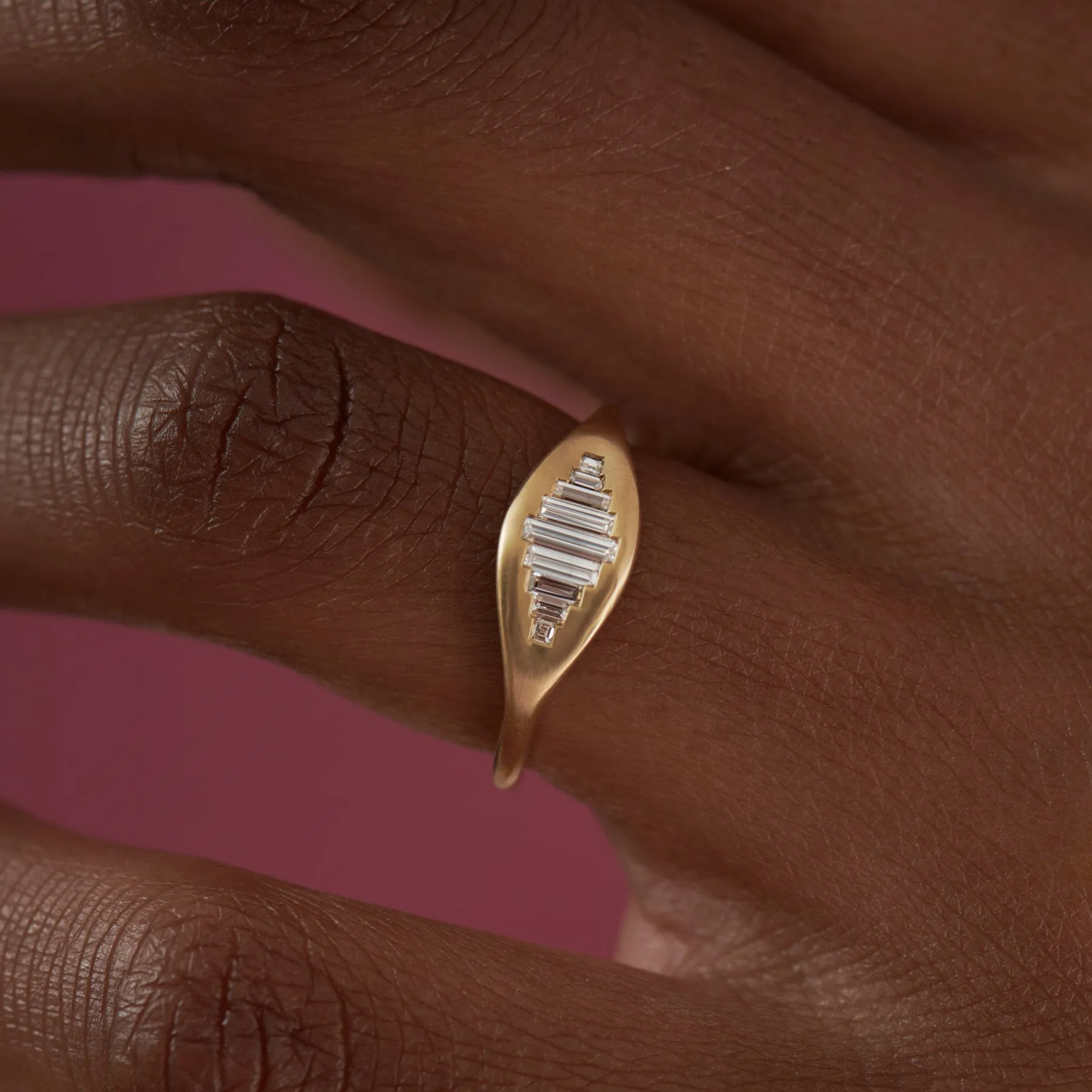 Empire Baguette Diamond Matte Gold Ring